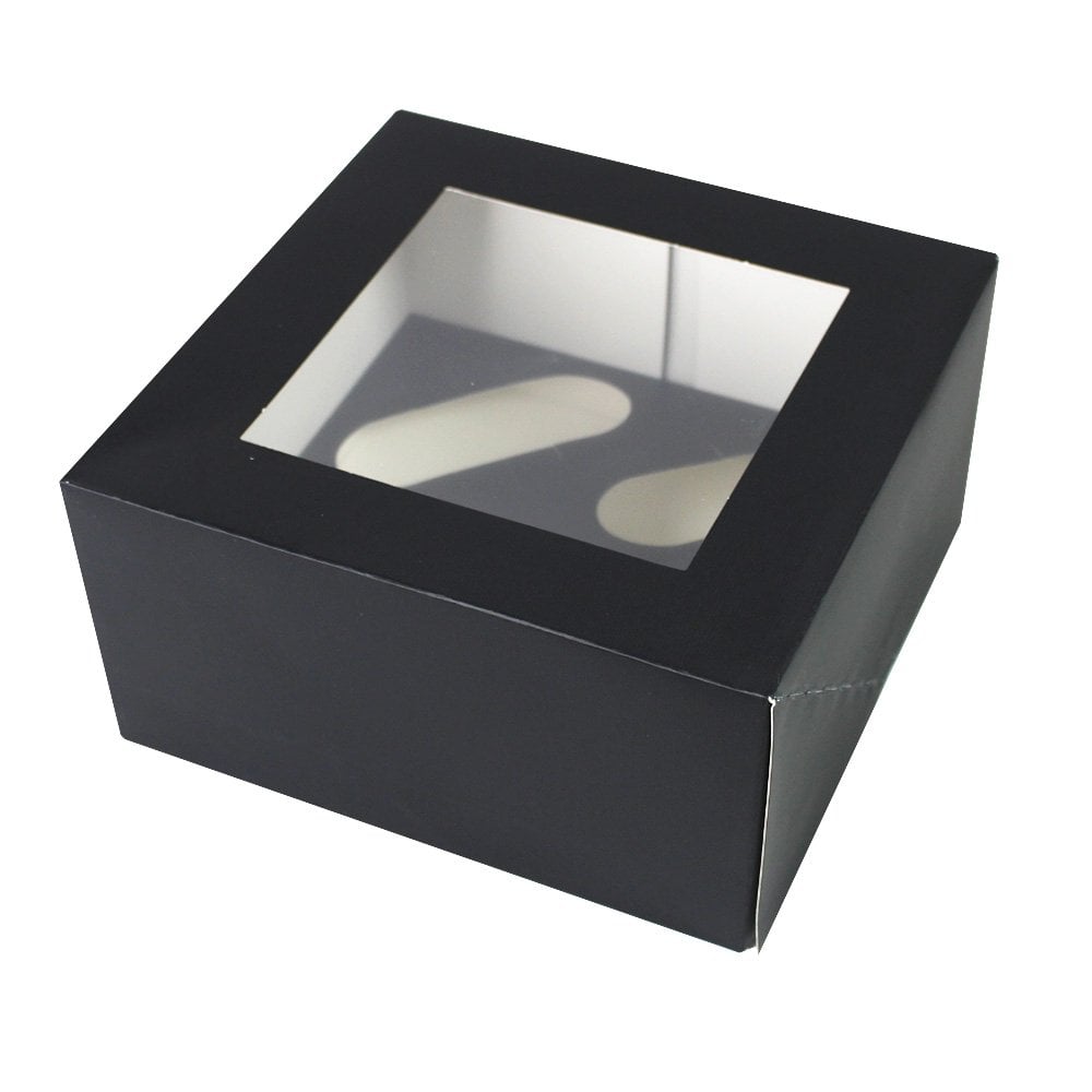 Black Luxury Cupcake Box With Window - 4" Deep