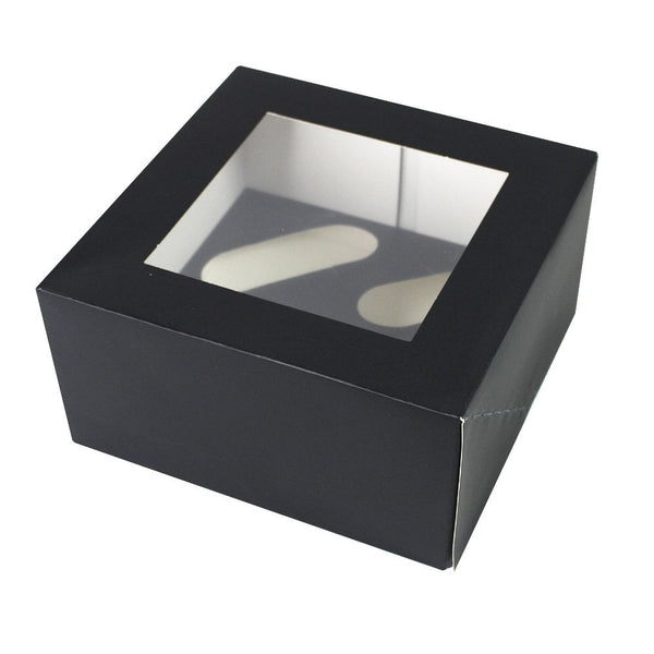 Black Luxury Cupcake Box With Window - 4" Deep