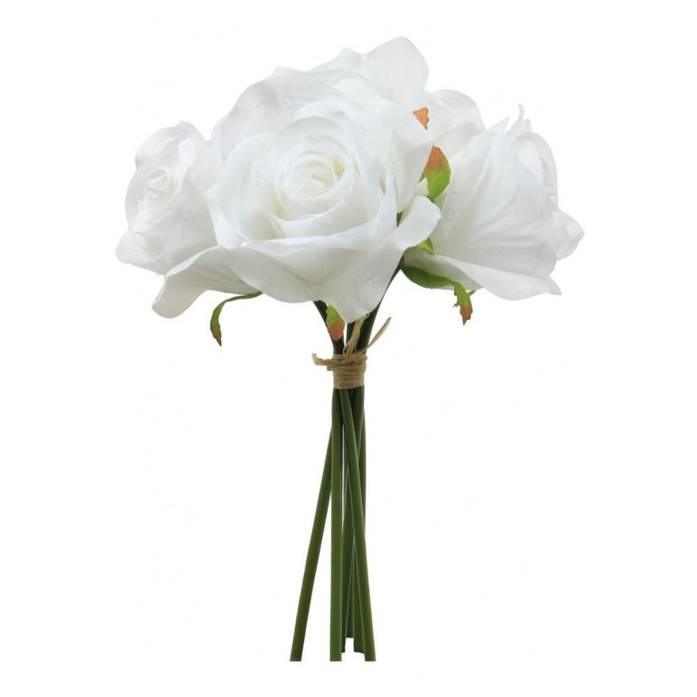 White - Bunch Of 6 Silk Bella Roses