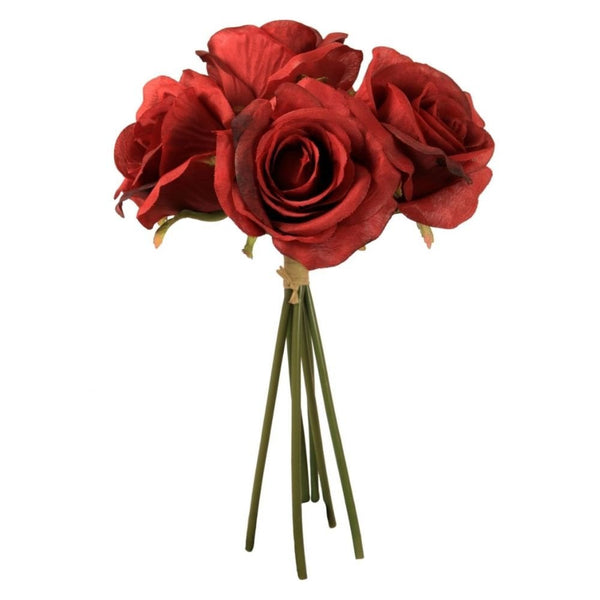 Red - Bunch Of 6 Silk Bella Roses