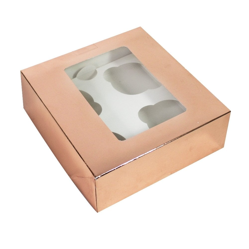Pack of 50 - 2.5" Deep Luxury Satin Rose Gold Cupcake Box (Holds 4)