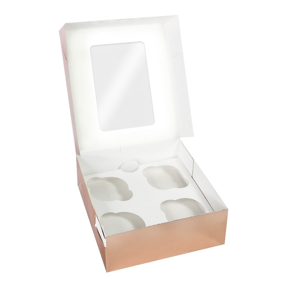 Pack of 50 - 2.5" Deep Luxury Satin Rose Gold Cupcake Box (Holds 4)