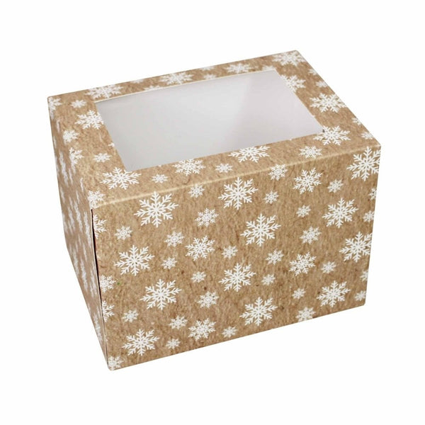 Christmas Log Cake Box With Window And Snowflakes Design