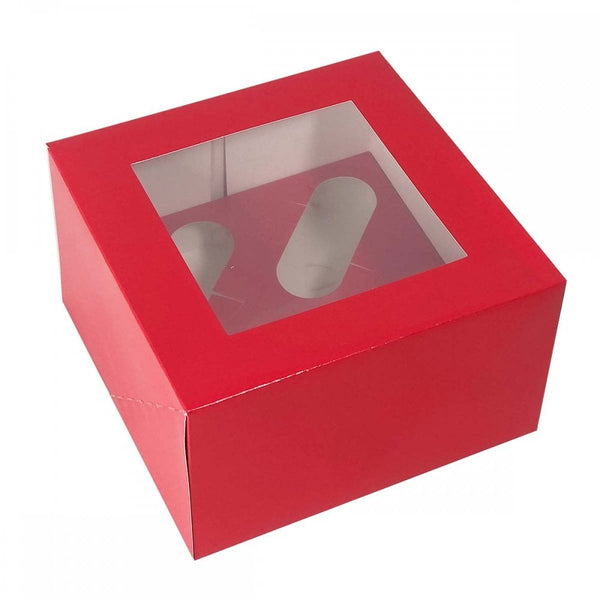 4" Deep Red Luxury Cupcake Box - Holds 4