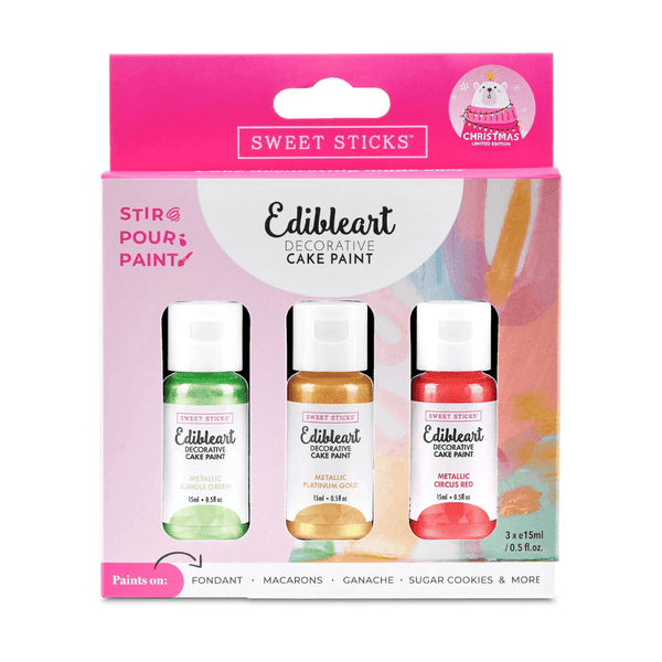 Christmas Metallic Edible Art Paint Set Of 3 x 15ml