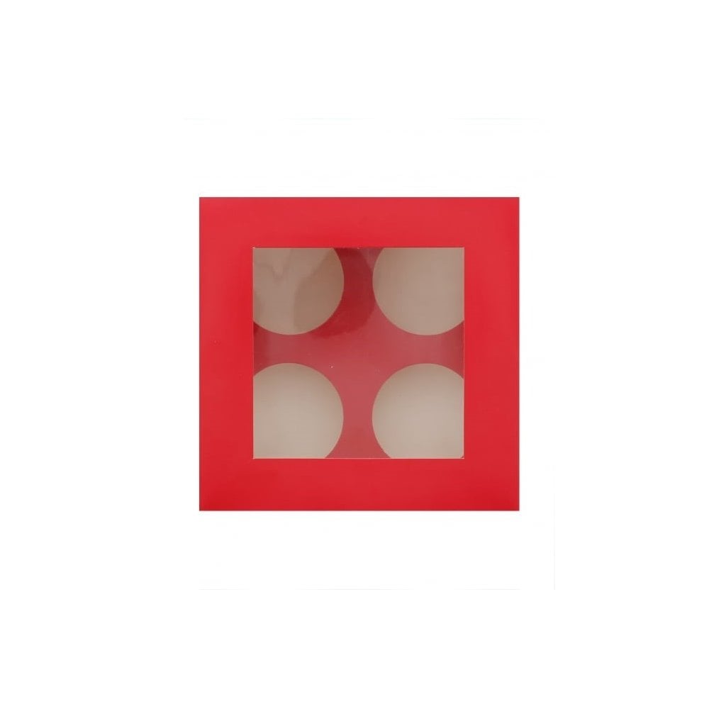 Holds 4 - Satin Red Luxury Cupcake Box