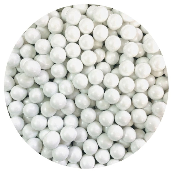10mm White Chocolate Filled Sugar Pearls 80g