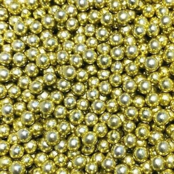 10mm Gold Metallic Shiny Chocolate Filled Sugar Pearls 80g