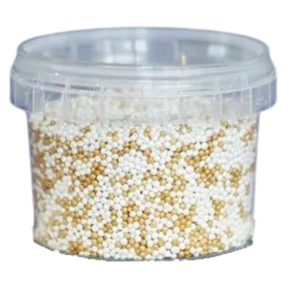 2mm Shimmer Pearl & Gold Non-Pareil Sugar Pearls (V) 100g