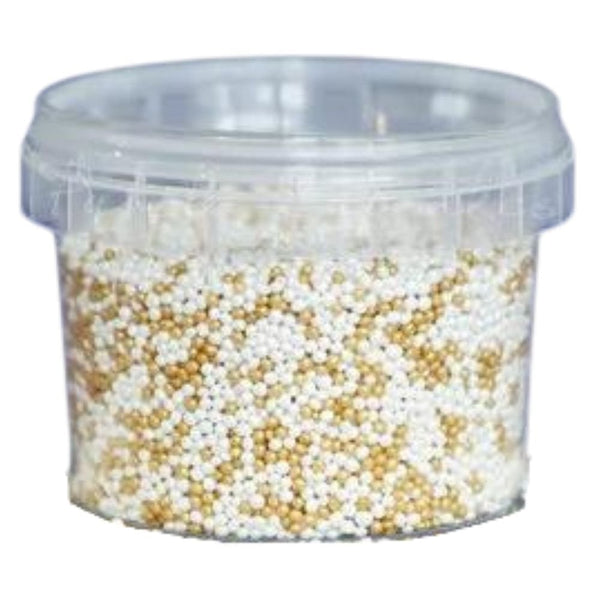 2mm Shimmer Pearl & Gold Non-Pareil Sugar Pearls (V) 100g