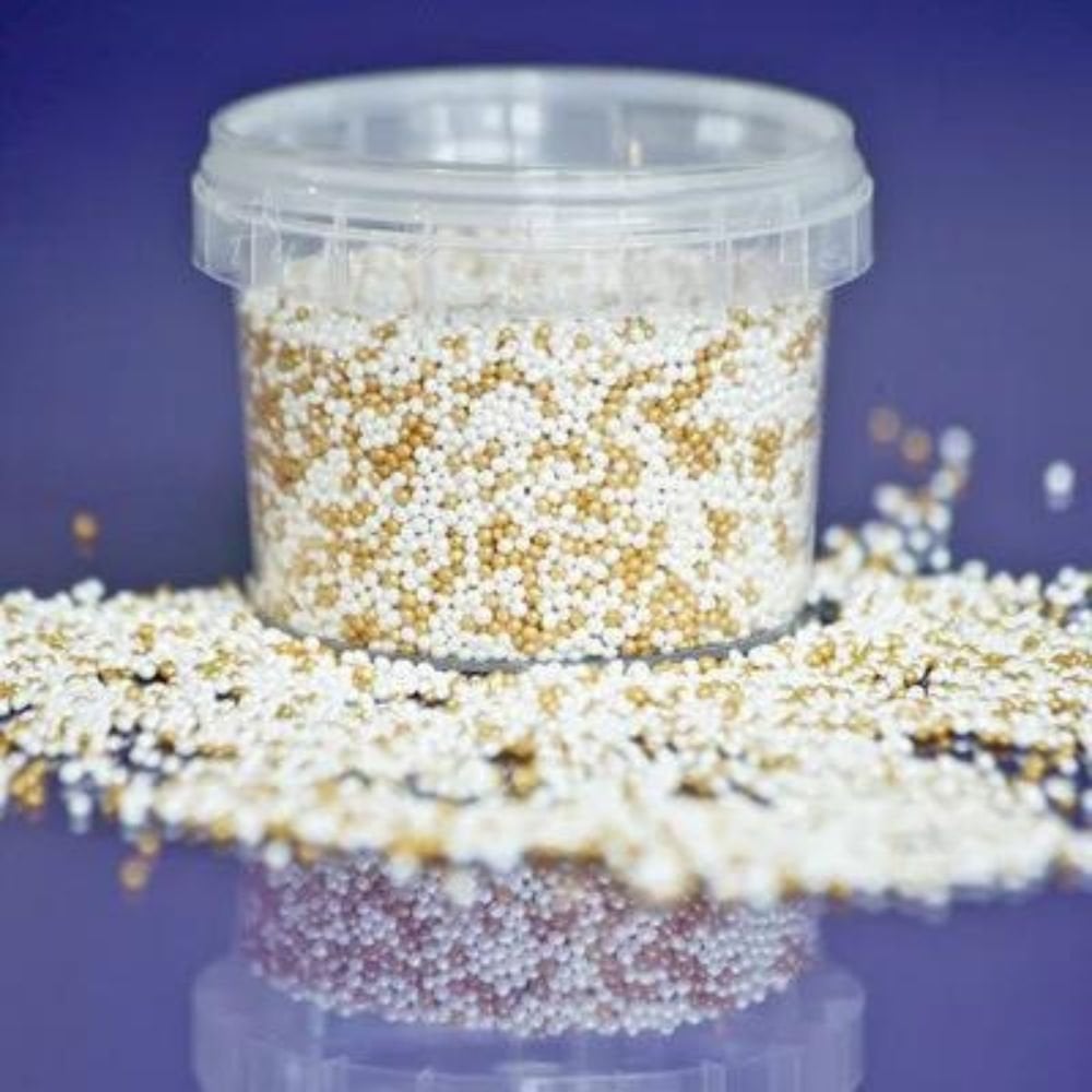 2mm Shimmer Pearl & Gold Non-Pareil Sugar Pearls (V) 100g