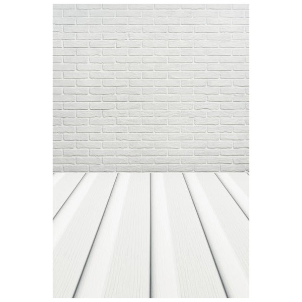 White Brick With Wooden Floor Photography Backdrop