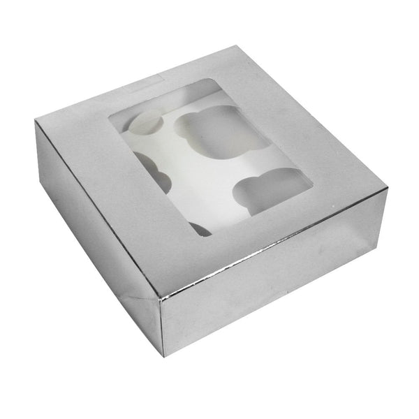 Box of 50 - 2.5" Deep Silver Cupcake Box (Holds 4)