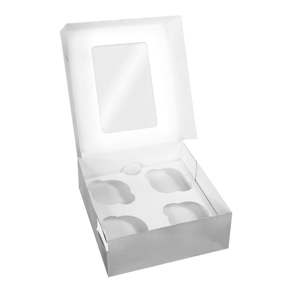 Box of 50 - 2.5" Deep Silver Cupcake Box (Holds 4)