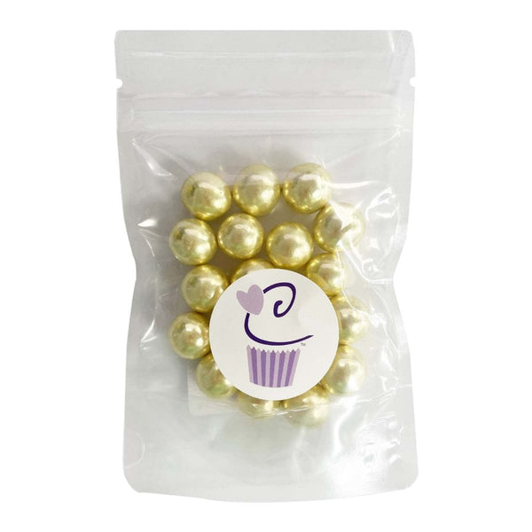 20mm Gold Metallic Shiny Chocolate Filled Sugar Pearls 60g