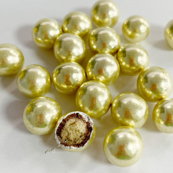 20mm Gold Metallic Shiny Chocolate Filled Sugar Pearls 60g