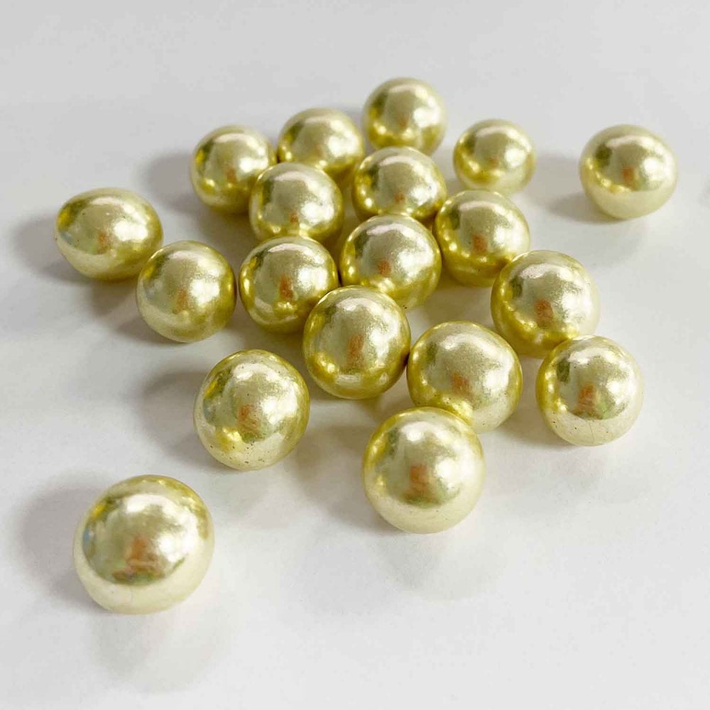 20mm Gold Metallic Shiny Chocolate Filled Sugar Pearls 60g