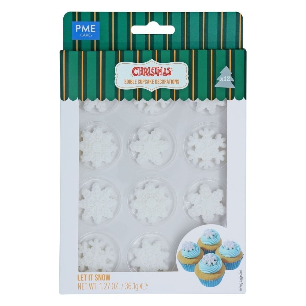 Let It Snow Christmas Snowflake Edible Sugar Toppers x 12