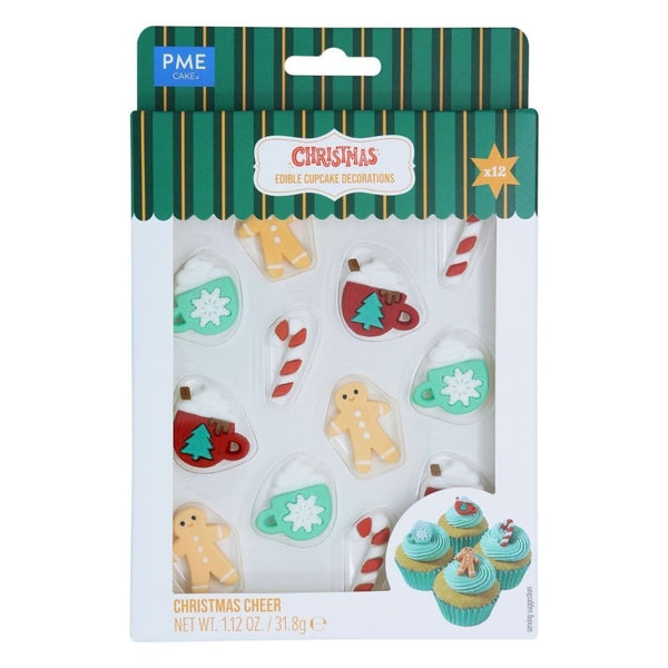 Christmas Cheer Edible Sugar Toppers x 12