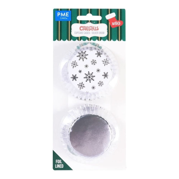 Silver Snow Christmas Foil-lined Cupcake Cases x 60