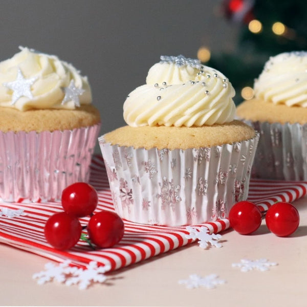 Silver Snow Christmas Foil-lined Cupcake Cases x 60