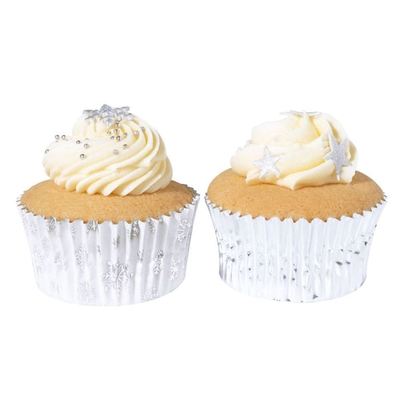 Silver Snow Christmas Foil-lined Cupcake Cases x 60