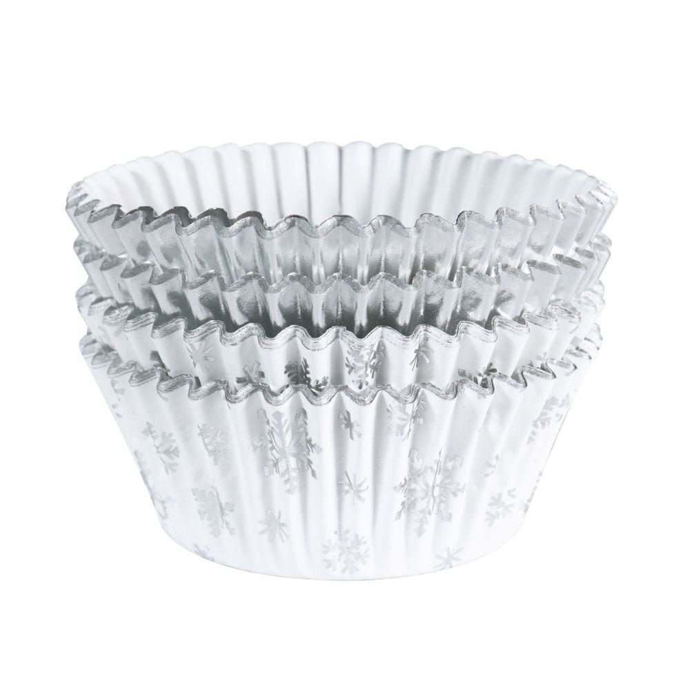 Silver Snow Christmas Foil-lined Cupcake Cases x 60