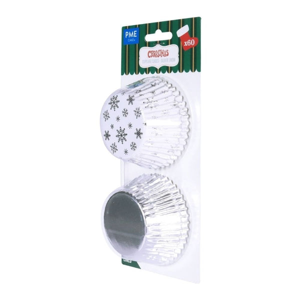 Silver Snow Christmas Foil-lined Cupcake Cases x 60