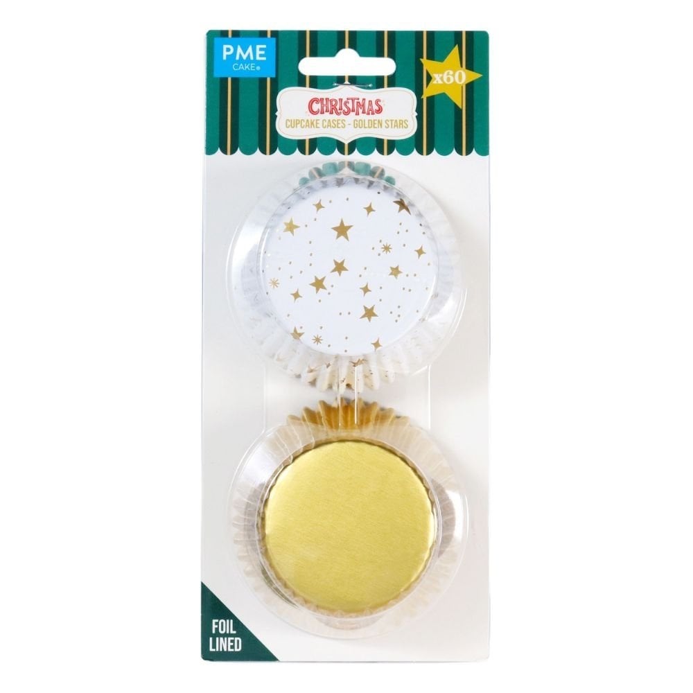Golden Stars Christmas Foil-lined Cupcake Cases x 60