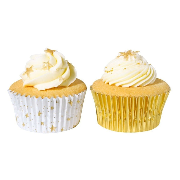 Golden Stars Christmas Foil-lined Cupcake Cases x 60
