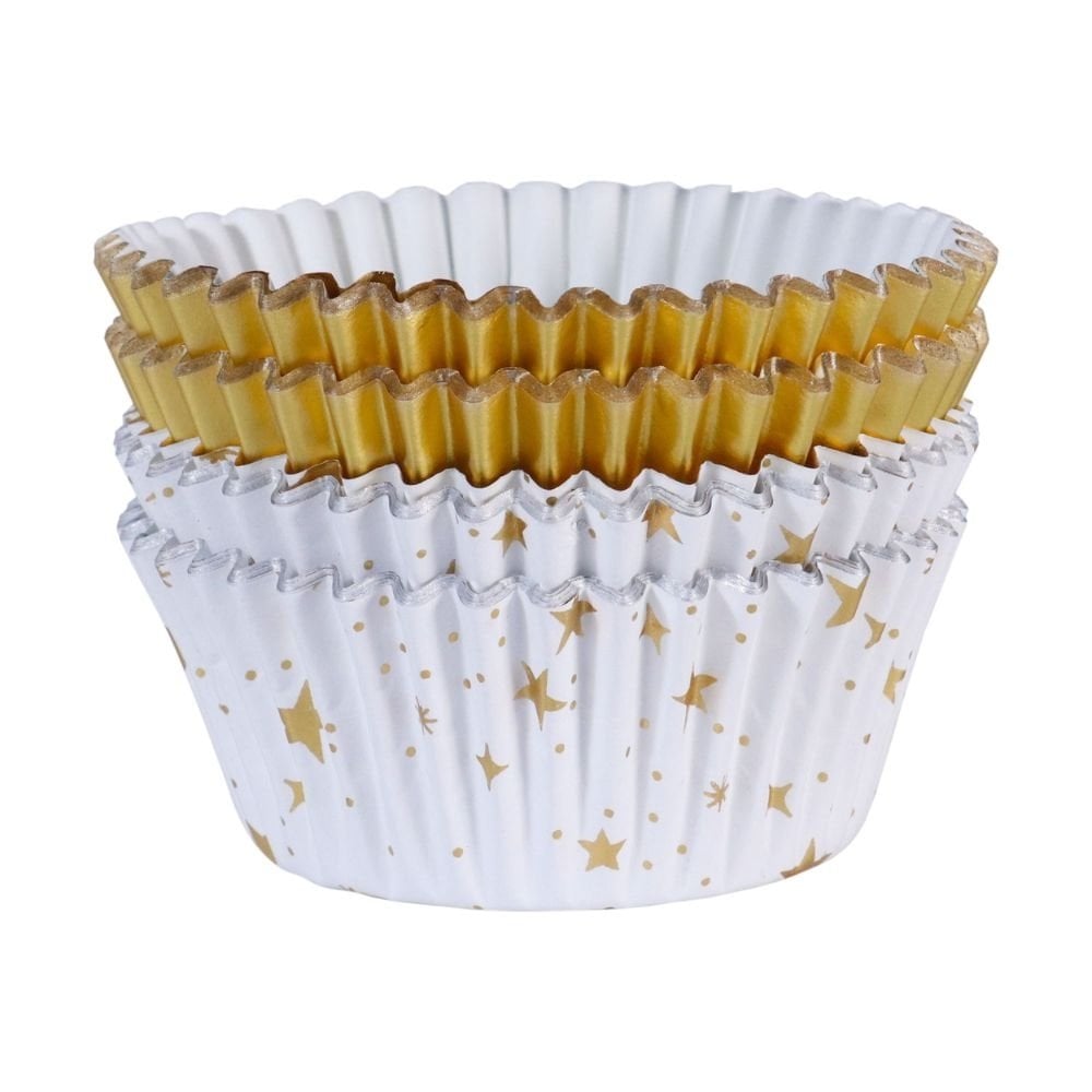 Golden Stars Christmas Foil-lined Cupcake Cases x 60