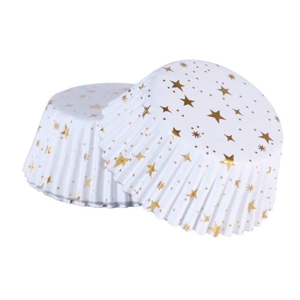 Golden Stars Christmas Foil-lined Cupcake Cases x 60