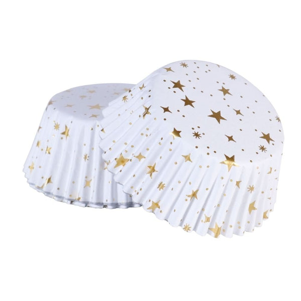 Golden Stars Christmas Foil-lined Cupcake Cases x 60