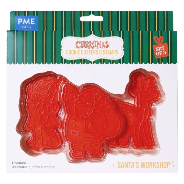 Santa's Workshop Christmas Cookie Cutters & Stamps Set Of 3