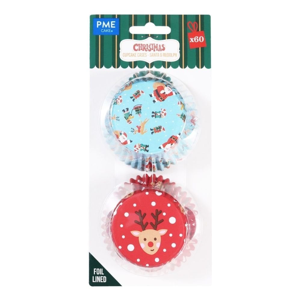 Santa & Rudolph Christmas Foil-lined Cupcake Cases x 60