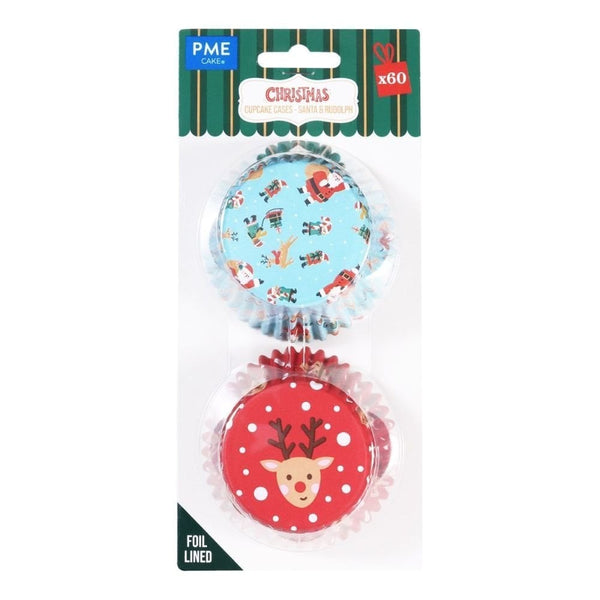 Santa & Rudolph Christmas Foil-lined Cupcake Cases x 60