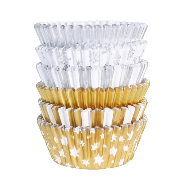 Metallic Gold & Silver Christmas Foil-lined Cupcake Cases x 100