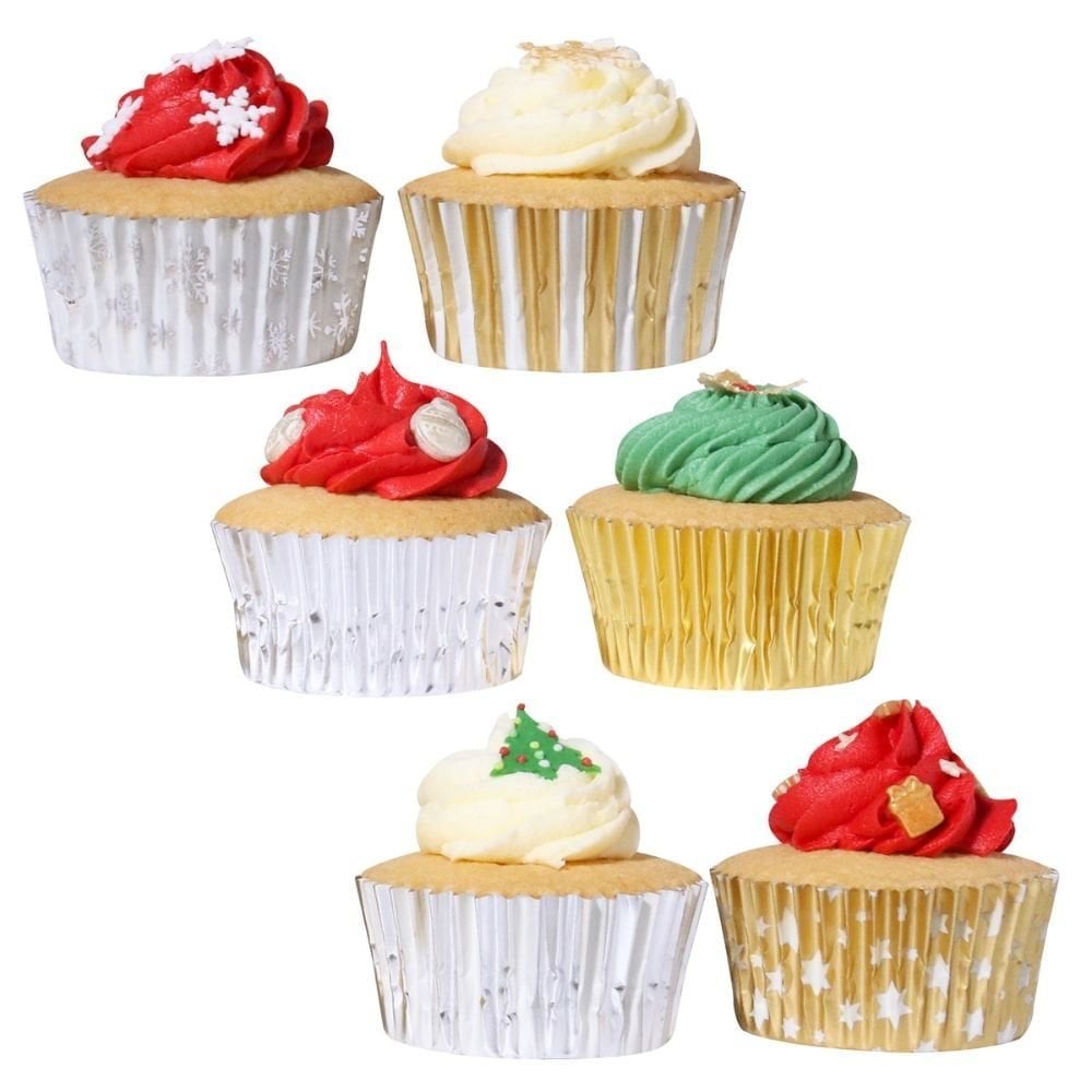 Metallic Gold & Silver Christmas Foil-lined Cupcake Cases x 100