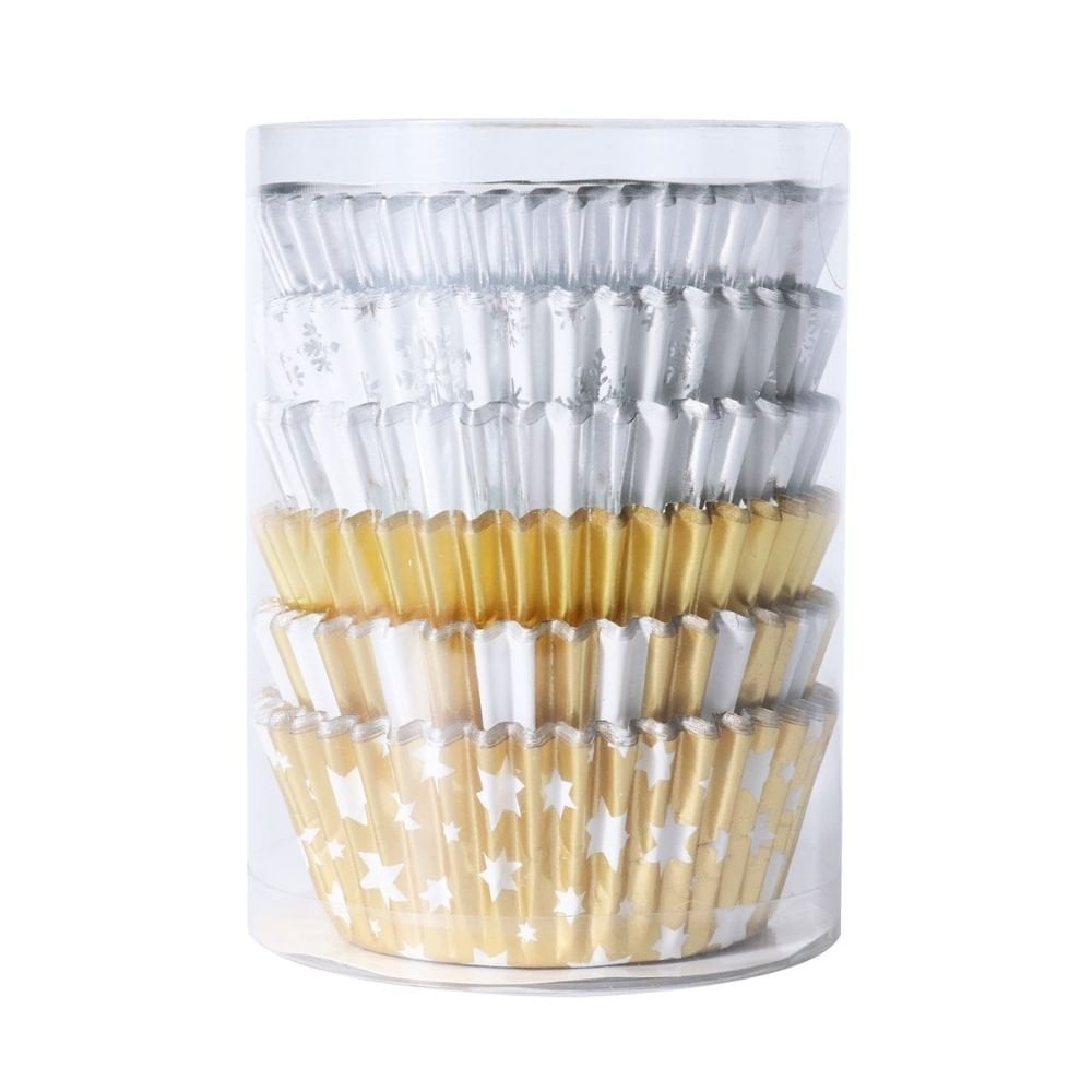 Metallic Gold & Silver Christmas Foil-lined Cupcake Cases x 100