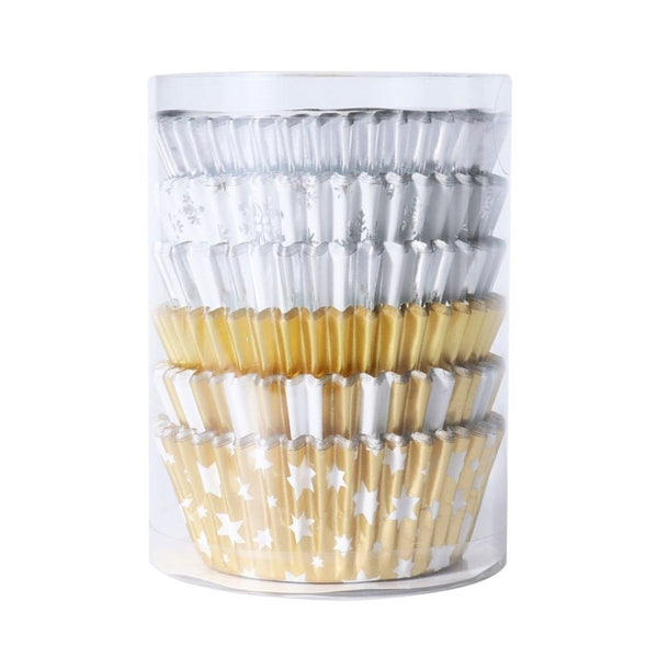 Metallic Gold & Silver Christmas Foil-lined Cupcake Cases x 100