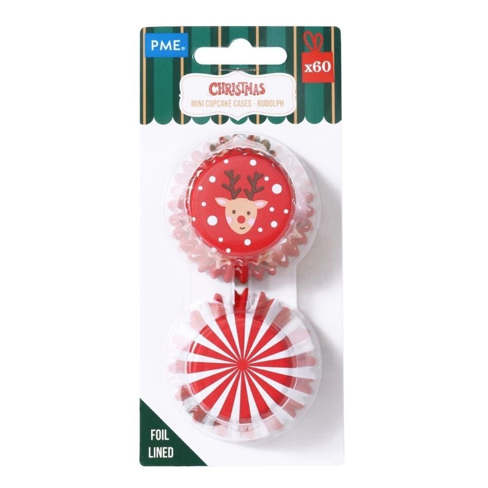 Rudolph Christmas Foil-lined Mini Cupcake Cases x 60