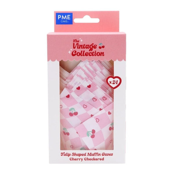 Cherry Checkerboard Vintage Tulip Muffin Cases x 24