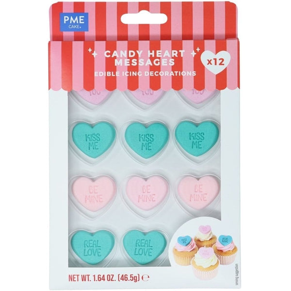Candy Heart Messages Valentines Edible Sugar Decorations x 12