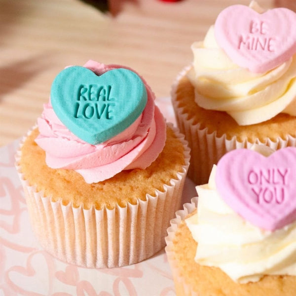 Candy Heart Messages Valentines Edible Sugar Decorations x 12