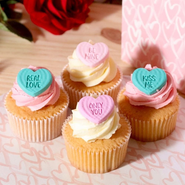 Candy Heart Messages Valentines Edible Sugar Decorations x 12