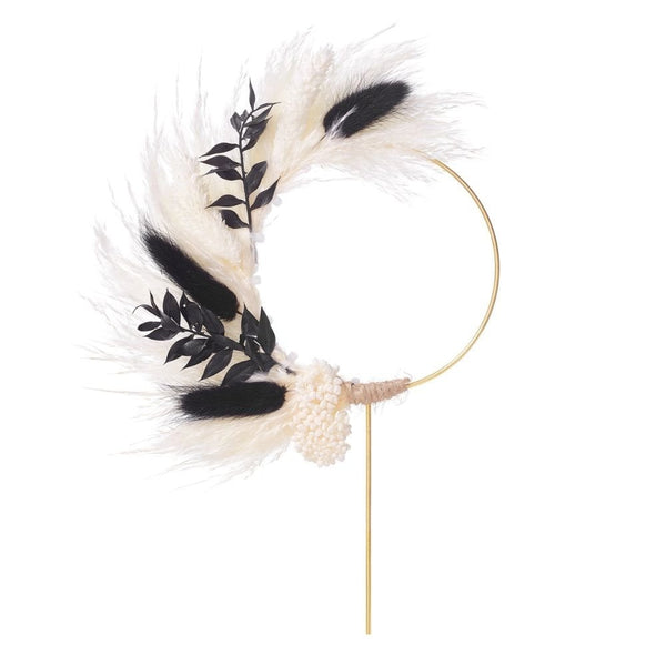 Black & White Dried Flower Ring 10cm (With Stem)