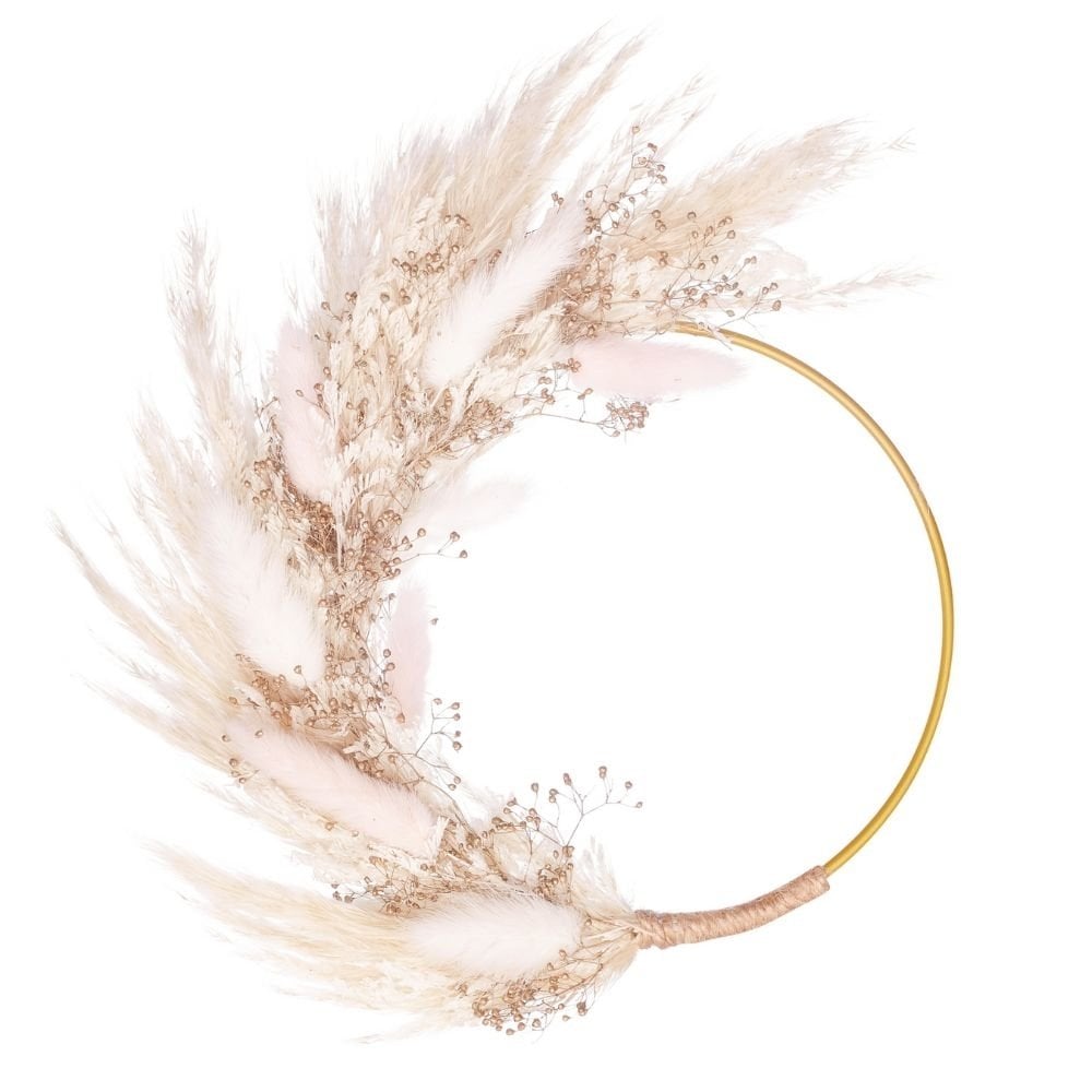 Pink & Antique Gold Dried Flower Ring 14cm (Without Stem)