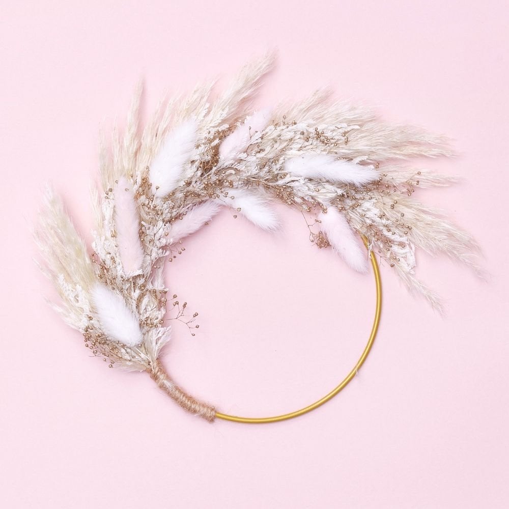 Pink & Antique Gold Dried Flower Ring 14cm (Without Stem)