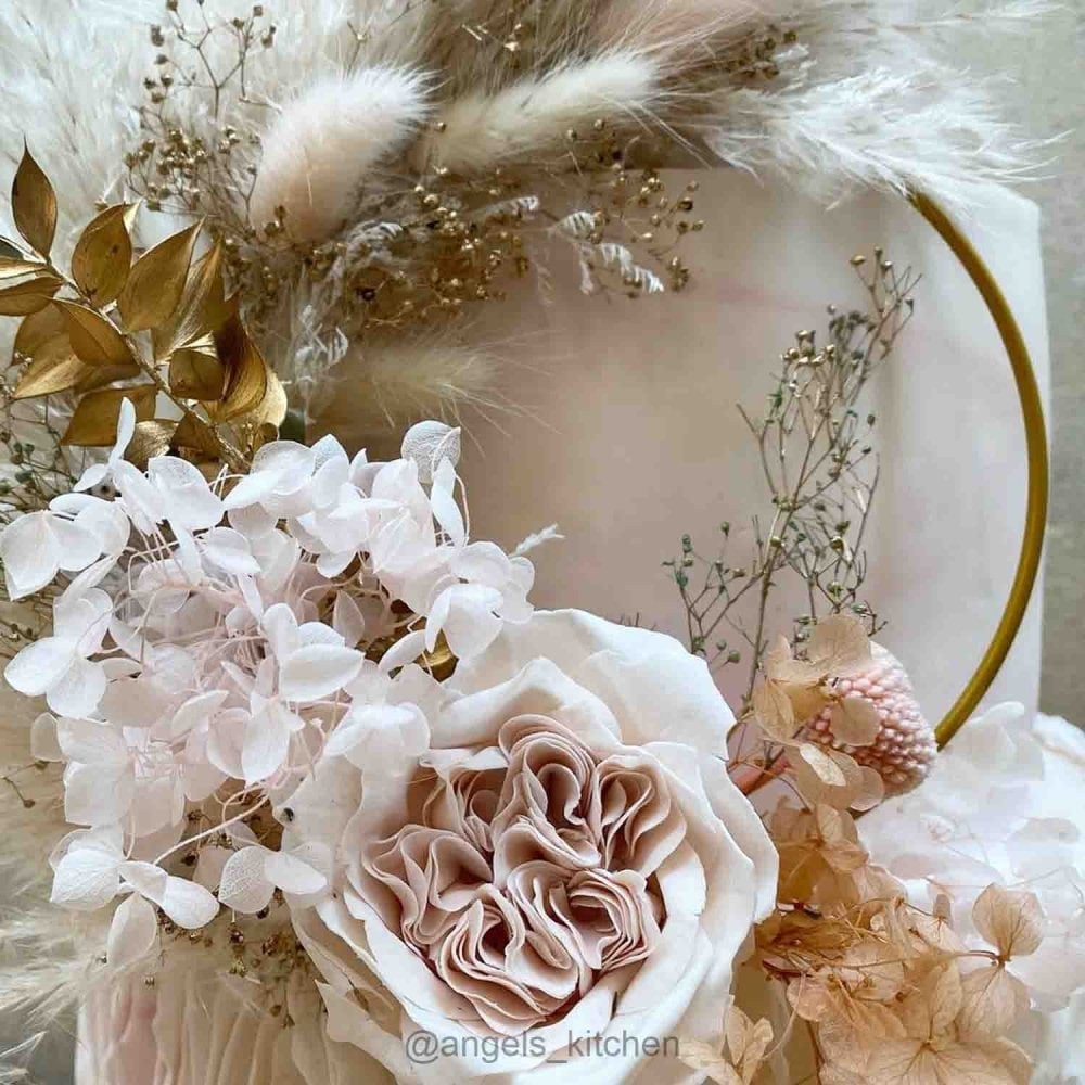 Pink & Antique Gold Dried Flower Ring 14cm (Without Stem)