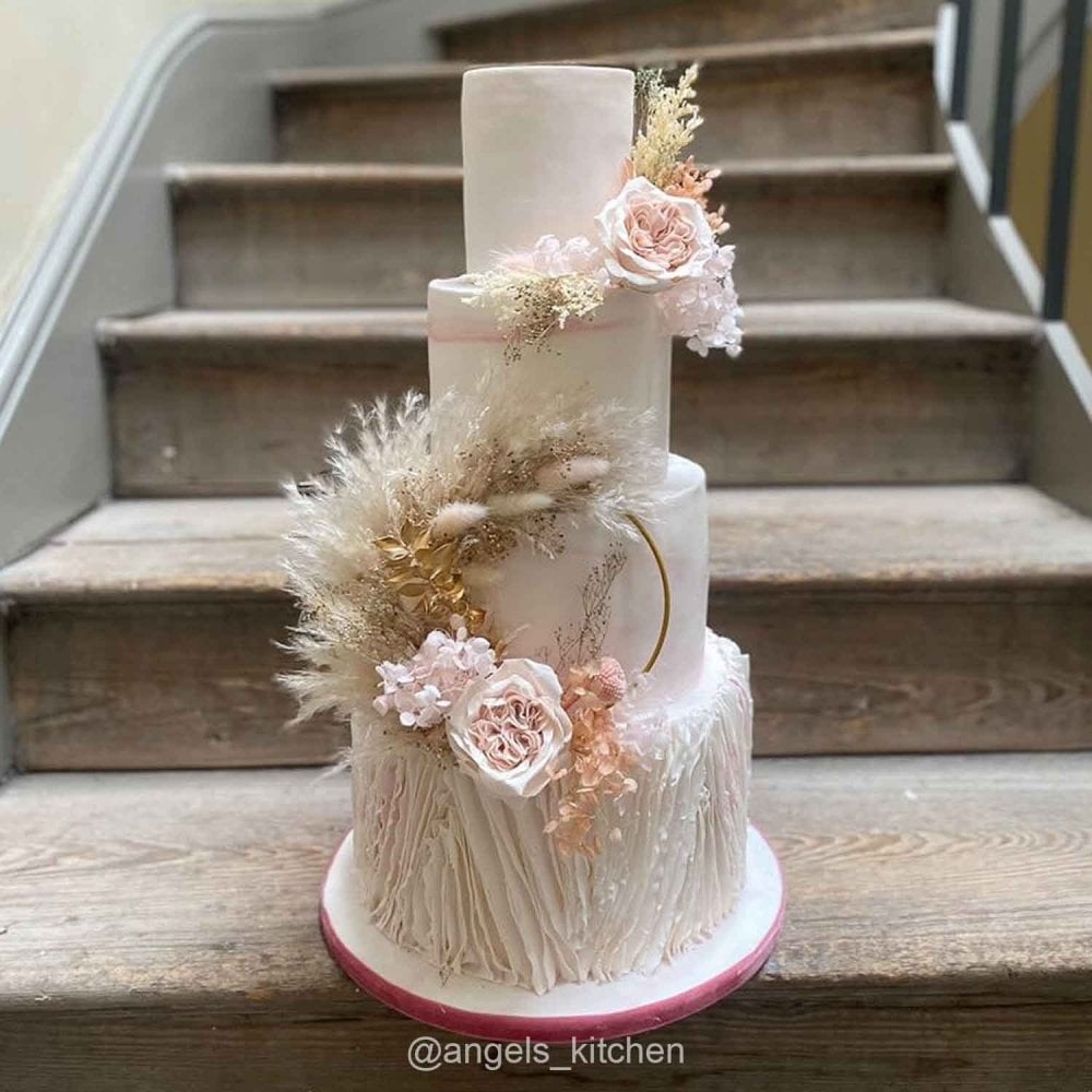 Pink & Antique Gold Dried Flower Ring 14cm (Without Stem)